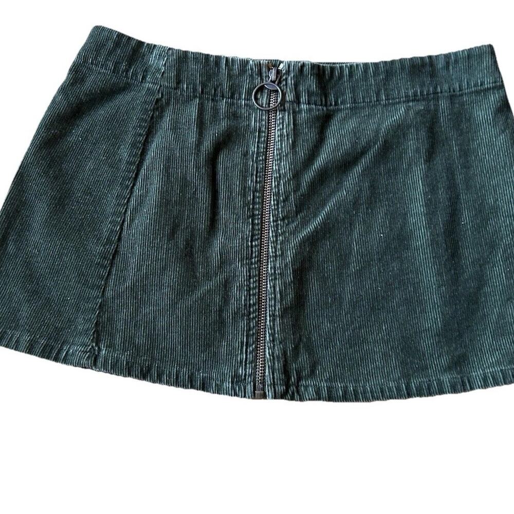 Y2K corduroy green MICRO MINI skirt retro grunge sexy Front Zip O Ring 3
